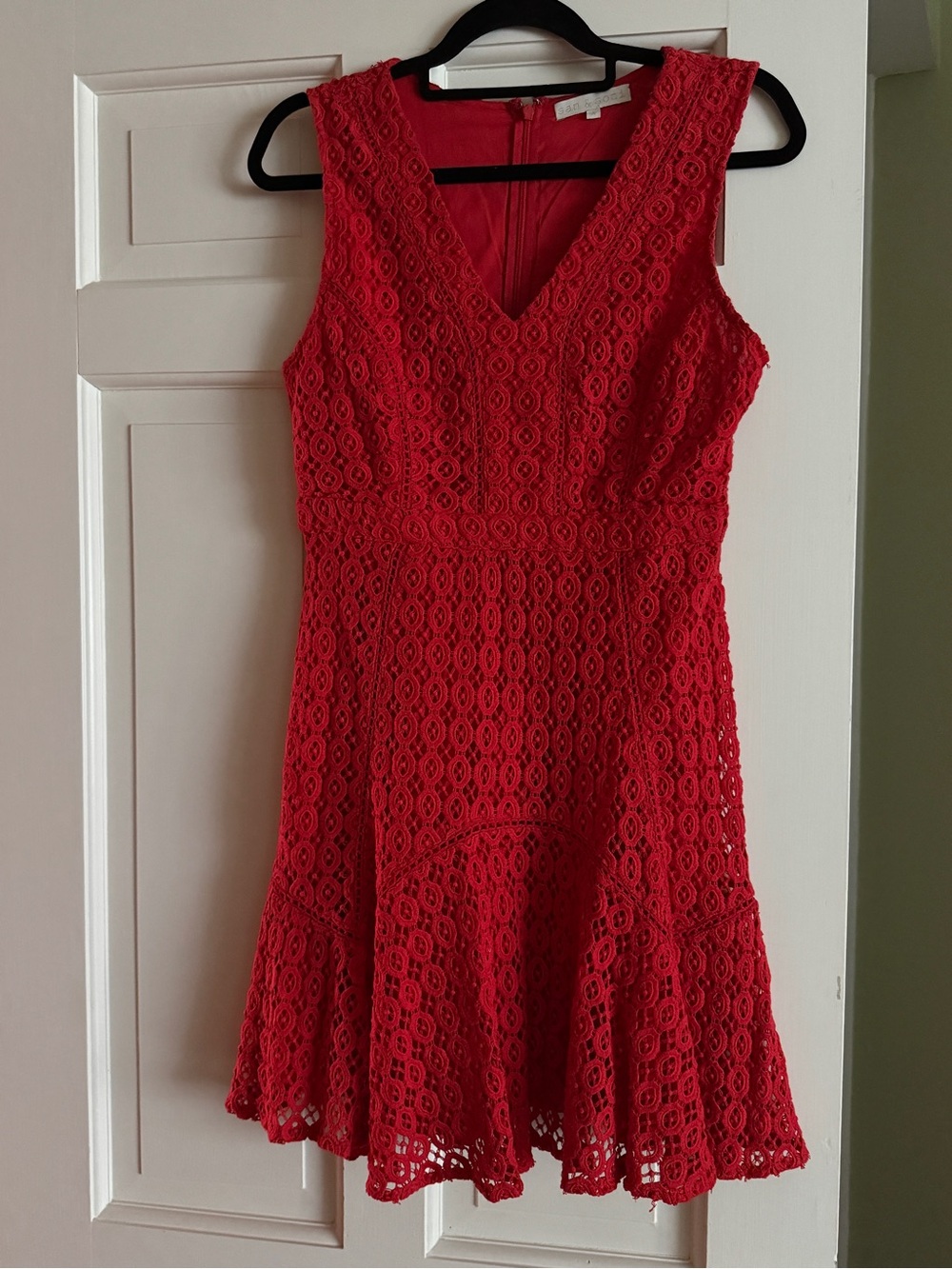 Flirty, Sexy Sleeveless Red Lace V-Neck Fit & Flare Mini Dress